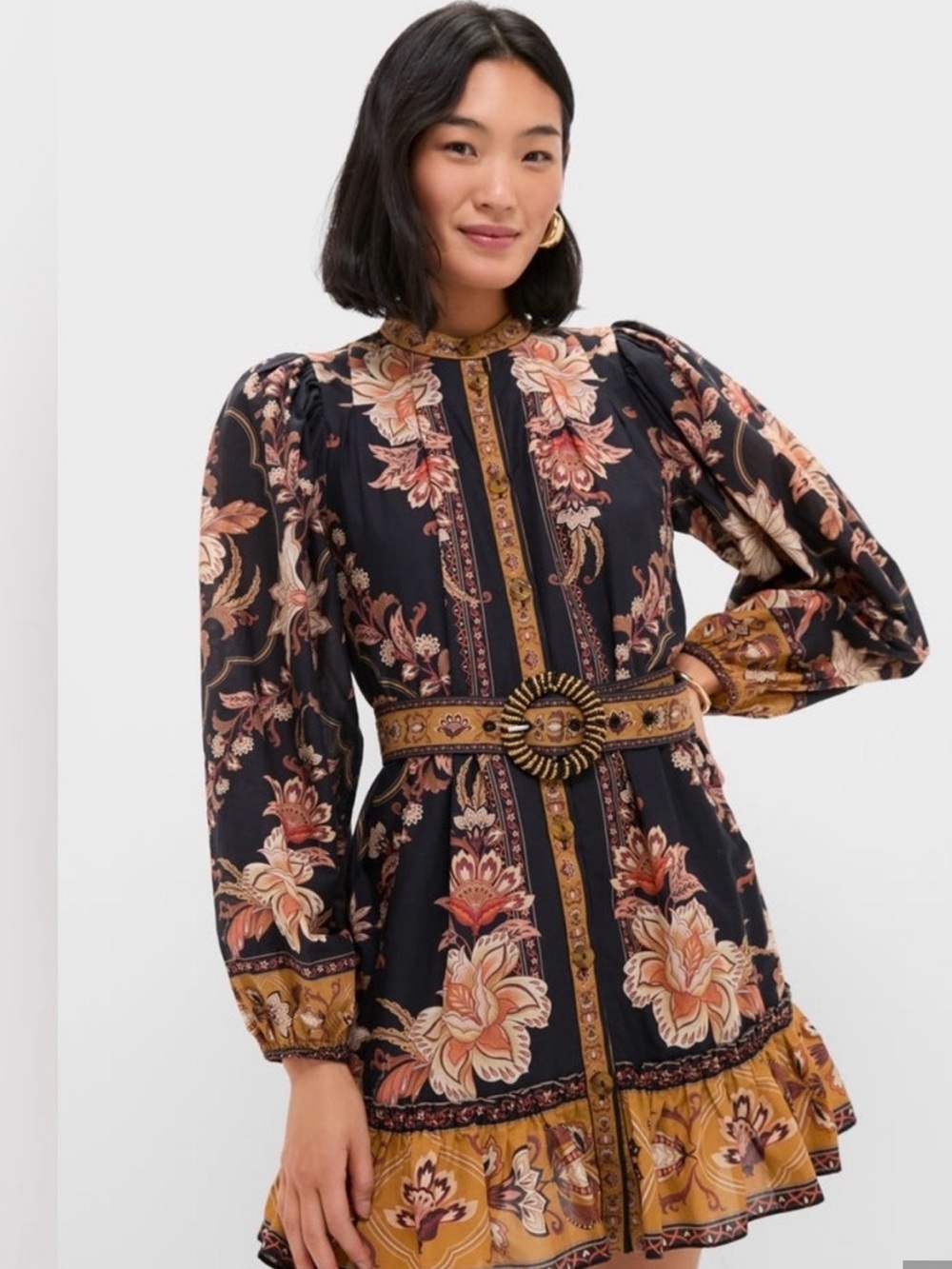 Farm Rio Majestic Garden Printed Long Sleeve Mini Dress